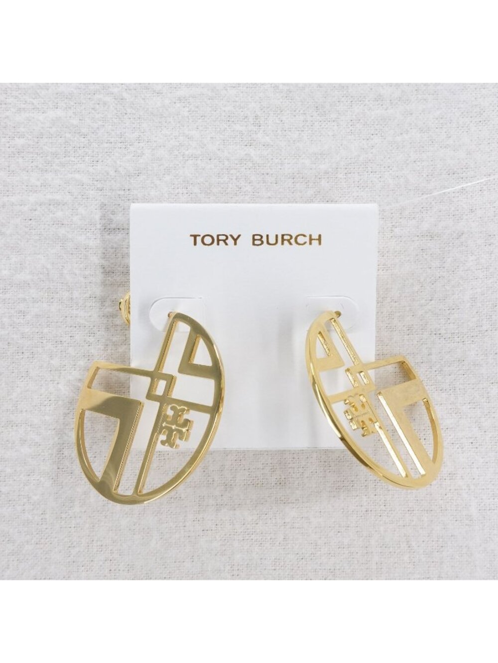 Tory Burch Chevron Cutout Hoop Earrings Gold OS